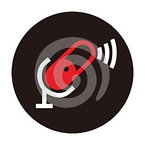 Red, white and black connection microphone illustrations - connection microphone icon for broadcast or podcast sign