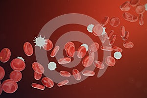 Red and white blood cells releasing neutrophils, eosinophils, basophils, lymphocytes, are the cells of the immune system photo