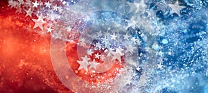 Red, white, and blue abstract background with sparkling stars. USA background wallpaper for 4th of July, Memorial Day, Veteran`s