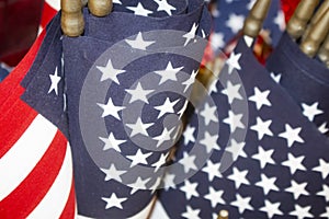 Red White and Blue American Flag background - selective focus with bokeh