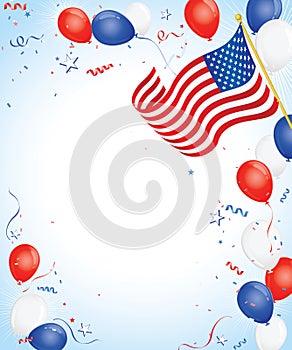 Red white and blue balloons with American Flag