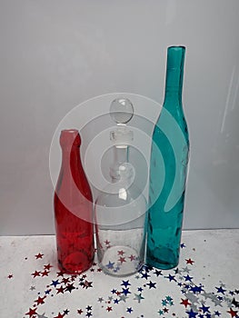 red, white, blue bottles for American flag, freedom, Independence day, July 4th (1776