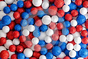 Red white and blue decorative glitter balls