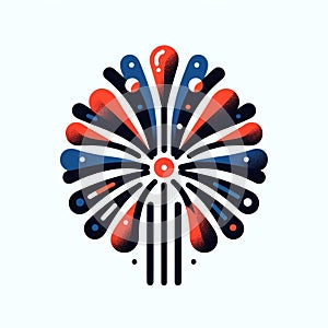 Red, White and Blue Fireworks on White Background, Flat Design. Concepts of celebration, national pride, or patriotism