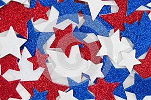 Red, white and blue glitter stars background