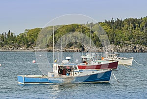 Red White Blue Lobster Boats at Bar Harbor Maine photo