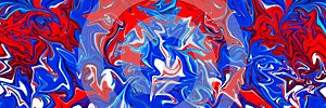 Red, white and blue paint swirls background.