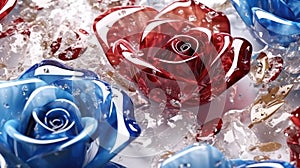 Red White And Blue Rose Flowers Glitter Super Detail. Generative AI