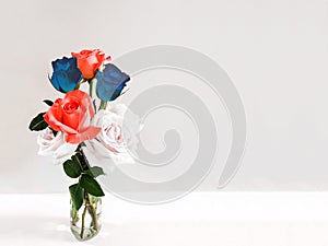 Red , white and blue roses 4th July Independence Day concept