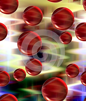 Red spheres, vivid background, lights background, colors, shades abstract graphics. Abstract background and texture