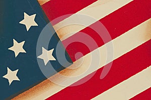 Red, white and blue with stars grunge textured wood material background