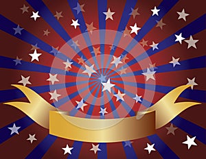 Red White and Blue Stars Sun Rays and Banner