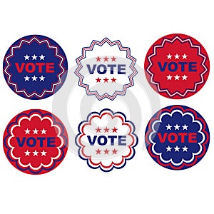 Red white blue Vote circular signs with border patterns and stars