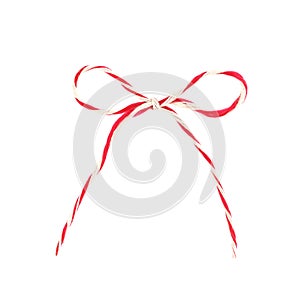Red and white bow rope isolated on white