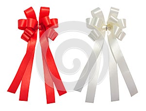Red and white bow tale glossy ribbon, christmas, reward, prize,