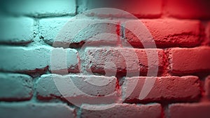 A red and white brick wall with a light shining through it