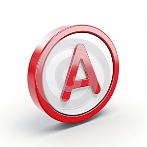 a red and white button with the letter a on it