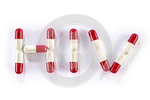 Red with white capsule in HIV WORD, AIDS