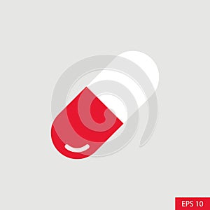 Red and White Capsule or Pill vector icon in flat style design isolated on white background.