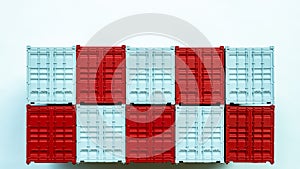 Red and white cargo container, Distribution box import export, Global business transportation delivery freight international