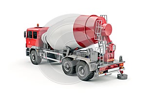 Red and white cement mixer truck isolated on white. industrial vehicle for construction. clear and detailed