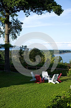 Red and White Chairs with View of the Ocean