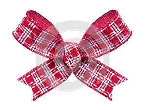 Red and white checked Christmas gift bow isolated on white
