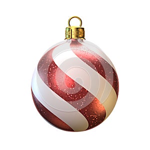 Red and white Christmas ball isolated on white background.