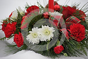 Red and White Christmas flower arrangement.