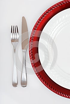 Red and white Christmas place setting