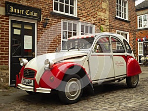 Red and White Citren 2cv French classic vintage car