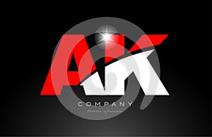 red white color letter combination ak a k alphabet for logo icon design