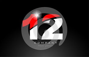 red white color number 12 for logo icon design