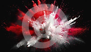 Red and white colored powder dust explosion, generated by AI
