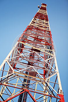 Red and white communication tower