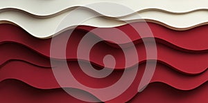 Red and white curved wave lines in a modern abstract polygonal presentation background