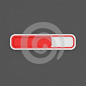 Red and white 3D loading progress bar on a dark gray background. The bar is