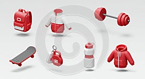 Red and White 3D Rendered Items