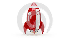 Red and White 3D Rocket Ship Isolated on White Background