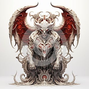 Astaroth: Highly Detailed Red And White Demon Illustration photo