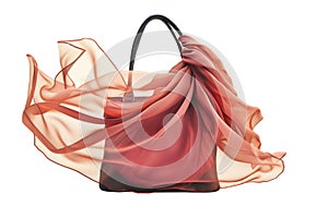 Red and White Design Womans Handbag With Flowing Silk Scarf