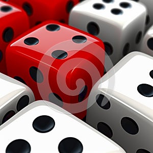 Red and white dice on a white background