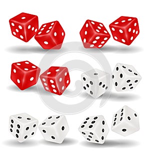 Red and white dice on a white background