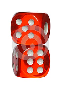 Red and white dices isolated on a white background