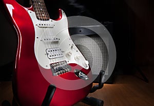 Red and white electric guitar