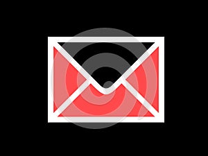 Red and White Email Envelope Icon on Black