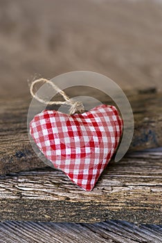 Red White Fabric Heart On Wood