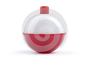 Red and white fishing bobber on white