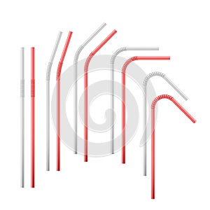Red and white flexible cocktail straw. Vector illustration isolated on white background