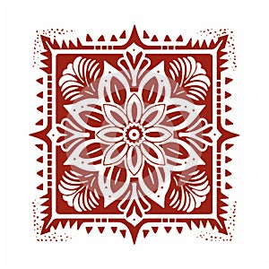 Red And White Floral Pattern: Stencil Art With Mesoamerican Influences
